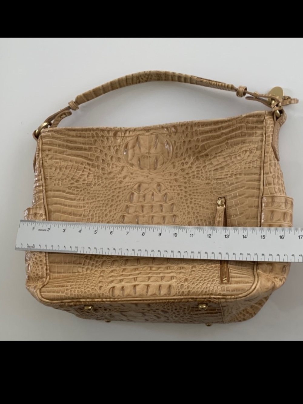 Brahmin Large Jacqueline Toasted Almond Melbourne Croc Leather Hobo - Picture 13 of 14